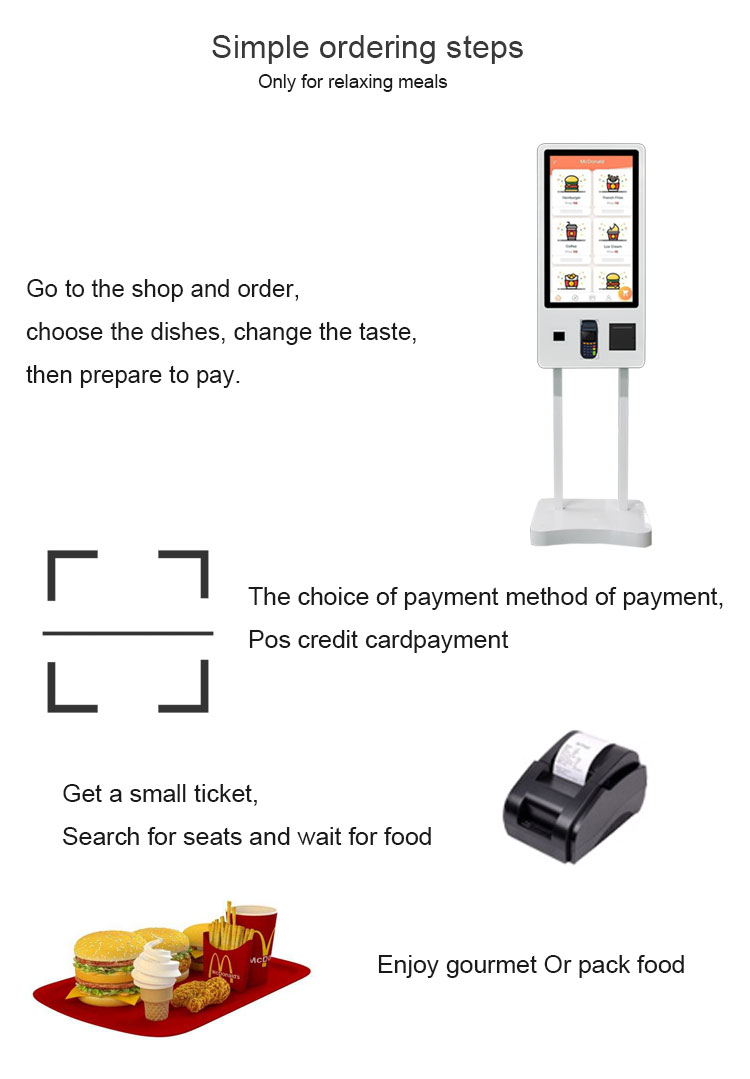 Android Win 10 32 Inch Restaurant Touch Screen Self Ordering Kiosk With Thermal Printer NFC card reader